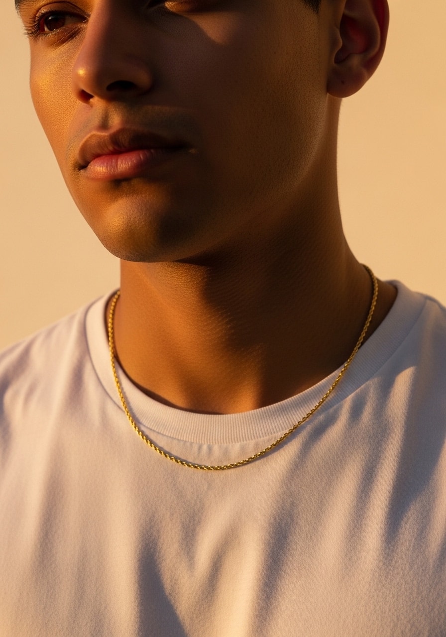 Cadena lazo oro laminado 18k puesta en modelo NJL Jewelry