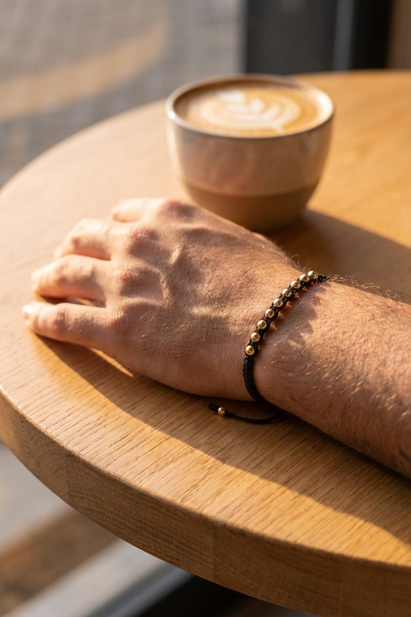 Pulsera Amore oro laminado 18k puesta en muñeca lifestyle NJL Jewelry